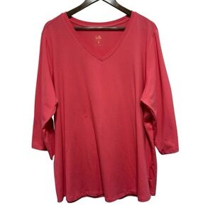 Belle Kim Gravel Tunic Womens 3X Plus Coral Pink Stretch Knit V Neck 3/4 Sleeve